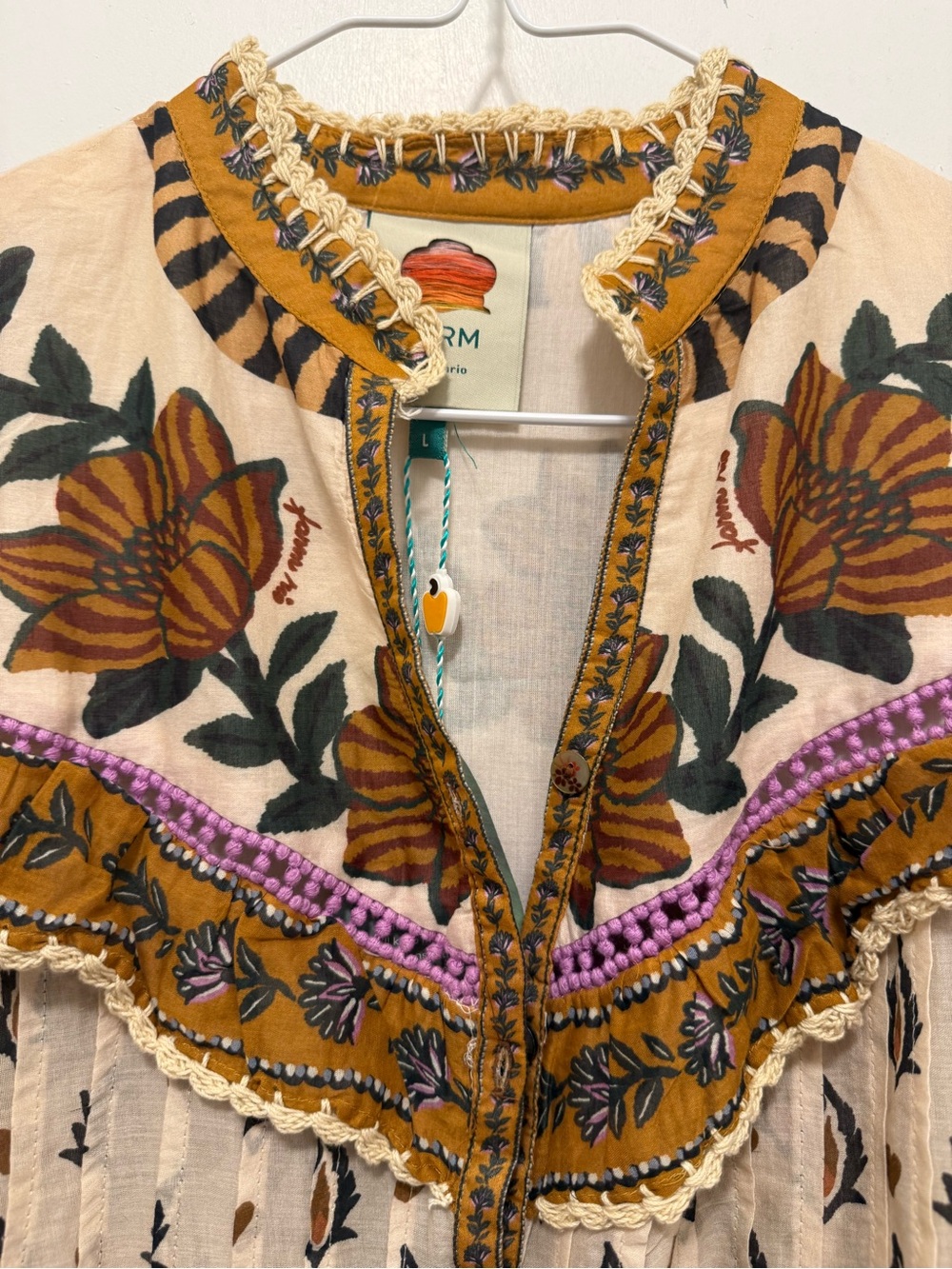FARM Rio Cream and Brown Floral Midi Dress with Purple Accents - Picture 6 of 7